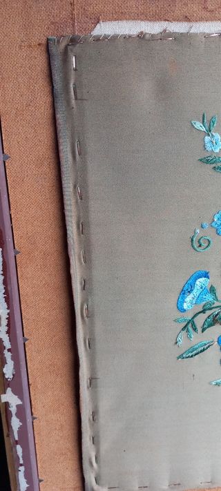 Tela Ricamata Vintage Cornice Fiori Anni 70/80