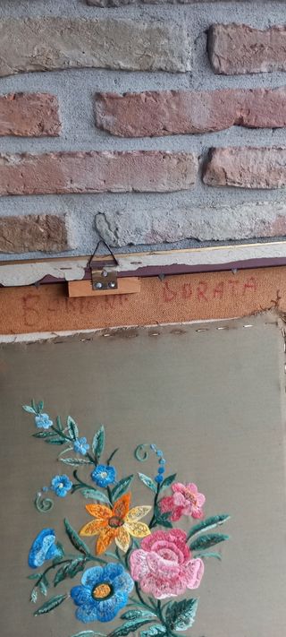 Tela Ricamata Vintage Cornice Fiori Anni 70/80