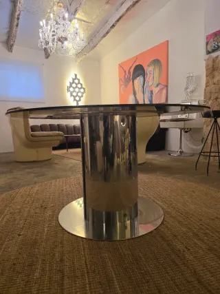 Mesa redonda cristal y metal diseño 60s