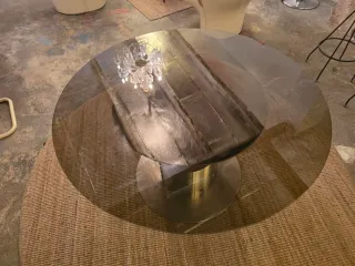 Mesa redonda cristal y metal diseño 60s