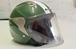 Casco Jet Moto LS2 Verde y Blanco, talla S