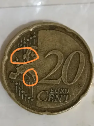 Moneda 20 céntimos Malta 2008 error acuñacion