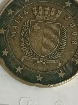 Moneda 20 céntimos Malta 2008 error acuñacion