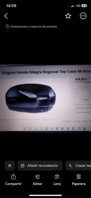 Baúl Top Case Honda 48Lts