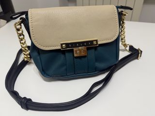 Borsa a tracolla Sisley beige e blu petrolio