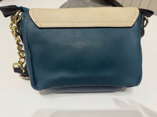 Borsa a tracolla Sisley beige e blu petrolio