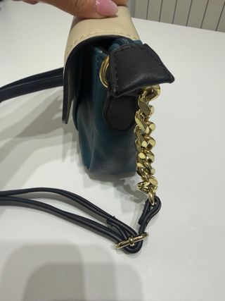 Borsa a tracolla Sisley beige e blu petrolio