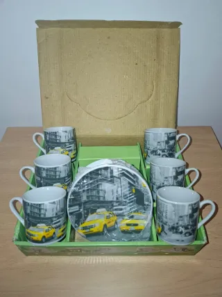 Juego de café 6 tazas y platos cerámica