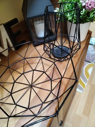 Set frutero y porta velón negro metal