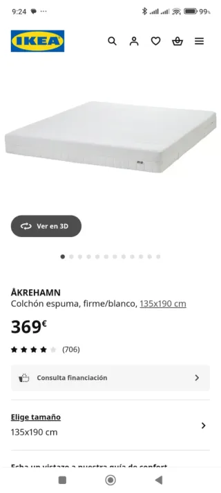 Colchón IKEA ÅKREHAMN 135x190 cm seminuevo