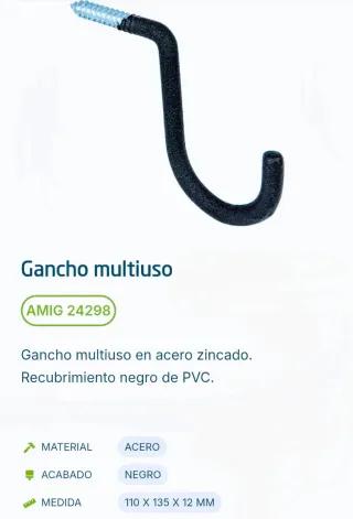 Gancho Multiusos Negro AMIG 24298 Pack 5 Uds.