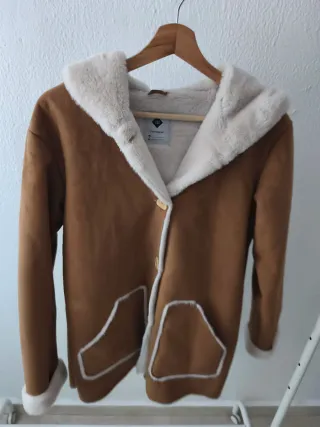 Abrigo niña marrón y blanco talla 15-16