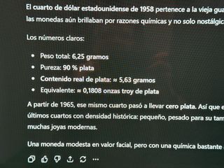 Moneda de Plata 1958 - Cuarto de Dólar