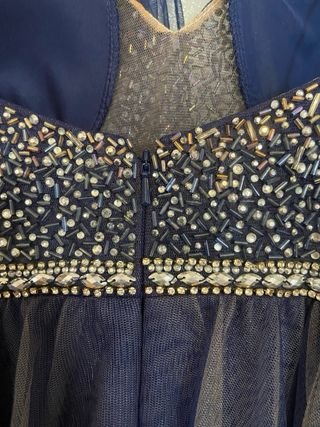 Vestido Marfil Barcelona azul y plata