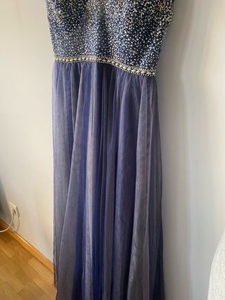 Vestido Marfil Barcelona azul y plata
