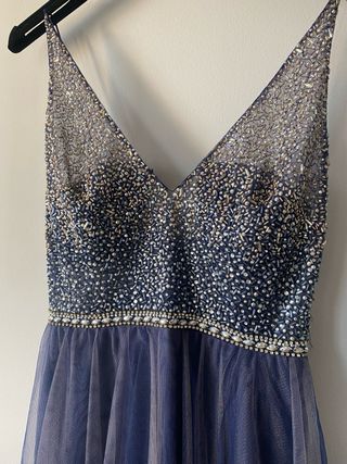 Vestido Marfil Barcelona azul y plata