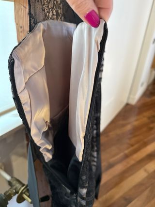 Vestido fiesta negro y beige encaje