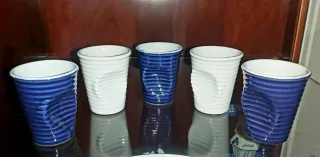 5 Vasos Cerámica Azul y Blanco café