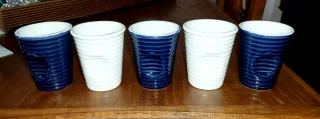 5 Vasos Cerámica Azul y Blanco café