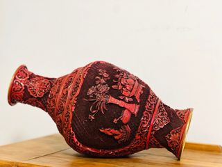 Gran Jarrón Chino Laca Cinabrio Siglo XX