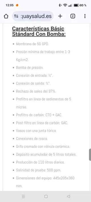 Equipo Osmosis Inversa Compacto con bomba.