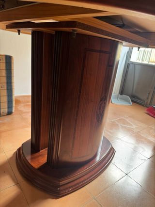 Mesa redonda antigua extensible madera y cristal