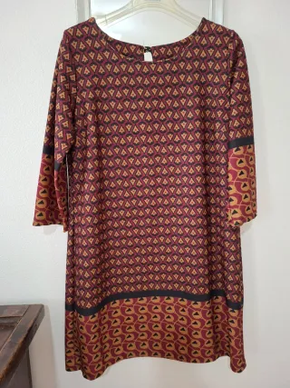 Mini abito fantasia rosso borgogna e senape