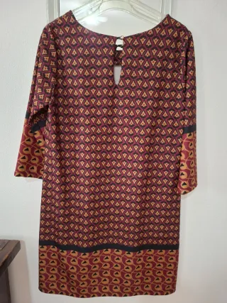 Mini abito fantasia rosso borgogna e senape