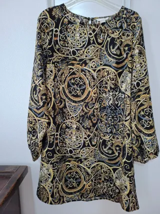 Mini abito manica lunga nero e oro