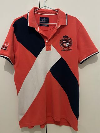 Polo Valecuatro color Salmon y Azul Talla L