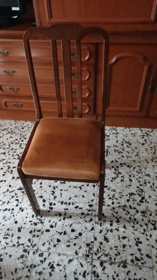 Silla de comedor de madera y terciopelo