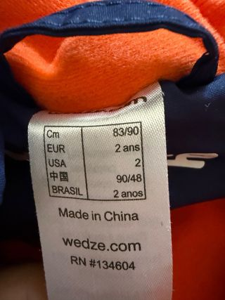 Mono de nieve infantil azul 2 años