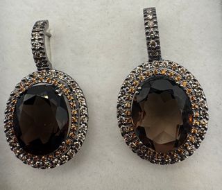 Pendientes Oro 18 kt diamantes champagne y cuarzos