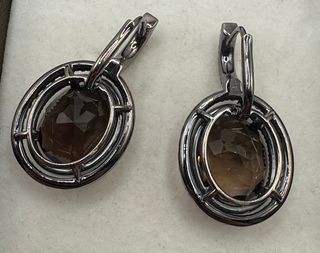 Pendientes Oro 18 kt diamantes champagne y cuarzos