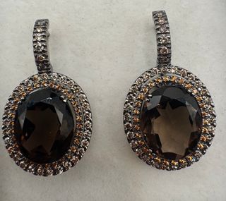 Pendientes Oro 18 kt diamantes champagne y cuarzos