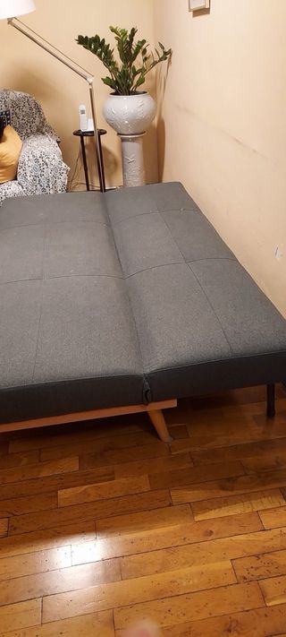 Sofá Cama Gris Tela y Madera