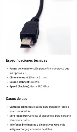 Cable cargador USB Nokia: Mini USB