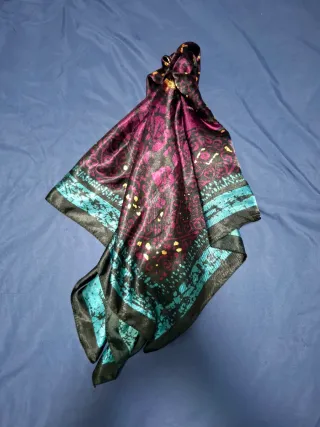 Foulard Vintage 90x90 Viola Turchese Oro