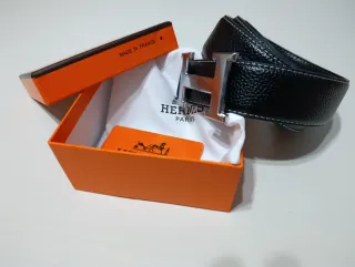 Cinturón Hermès Negro y Plateado