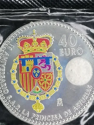 4 monedas 40 euros plata mayoría edad princesa