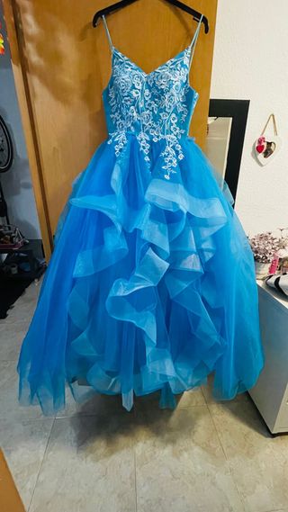 Vestido de XV Años Azul con Blanco