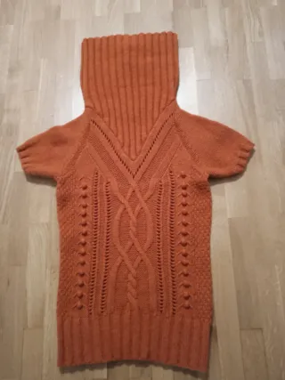 Jersey manga corta cuello alto mujer color teja