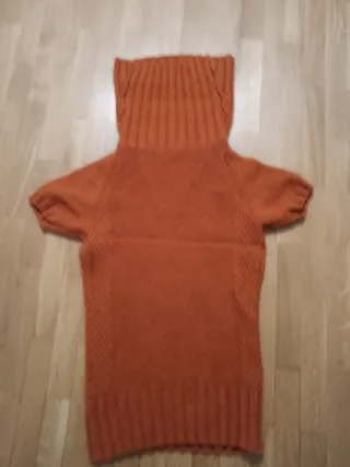 Jersey manga corta cuello alto mujer color teja