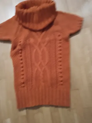 Jersey manga corta cuello alto mujer color teja