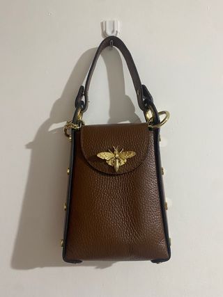 Borsa vera pelle marrone con ape oro made in italy