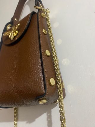 Borsa vera pelle marrone con ape oro made in italy