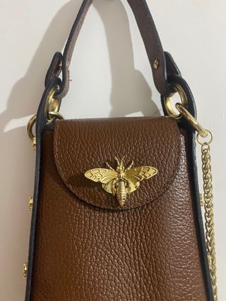 Borsa vera pelle marrone con ape oro made in italy