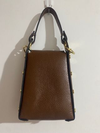 Borsa vera pelle marrone con ape oro made in italy