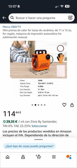 Prensa Térmica para Tazas Vevor