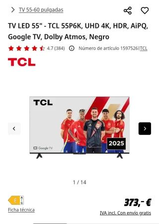 Televisión TCL Smart TV 55 Android TV más 2 TV LG